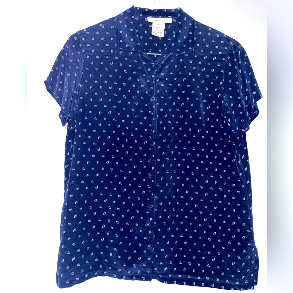 🫐Evan Picone Women’s Blue Patterned Blouse